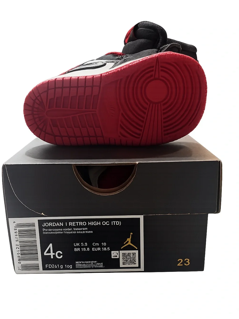 Jordan Retro High OG Toddler Sneaker in Black and Red